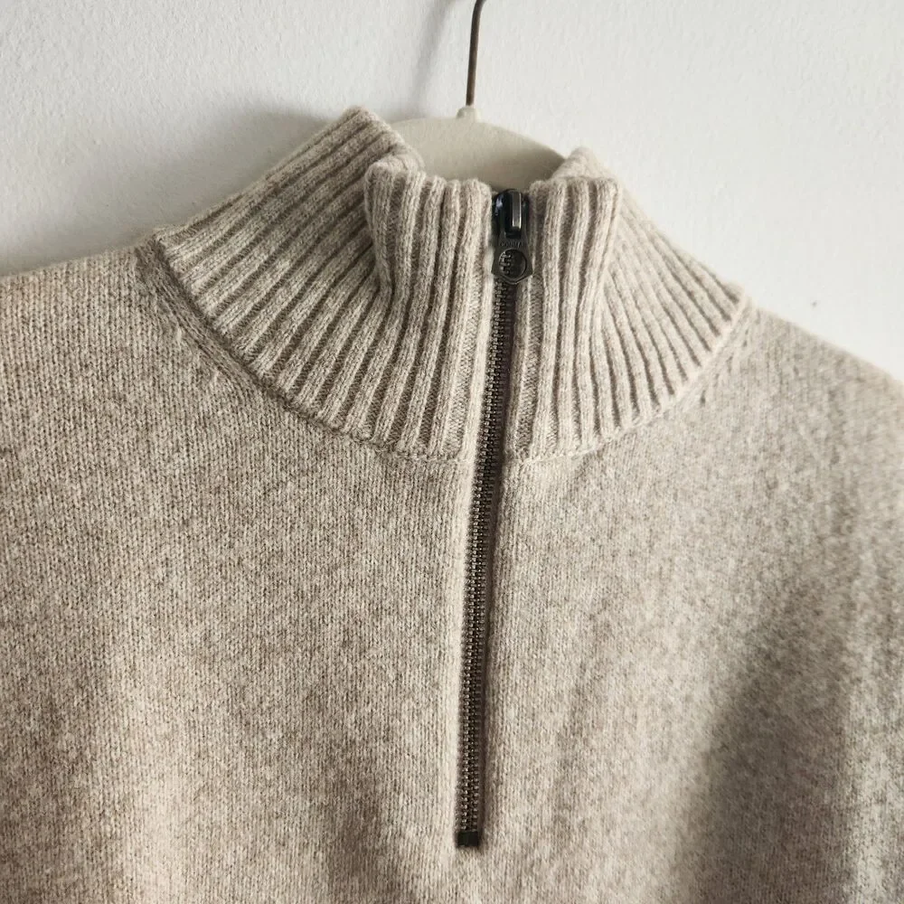 J.Crew 100% Lambswool Half-Zip Sweater XL oatmeal layer office old money layer